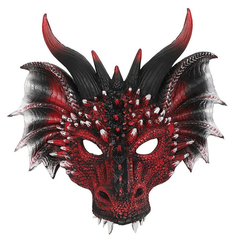 Himine Cosplay Mask Dragons Head Mask for Festival Party Halloween RedBlack - Image 2