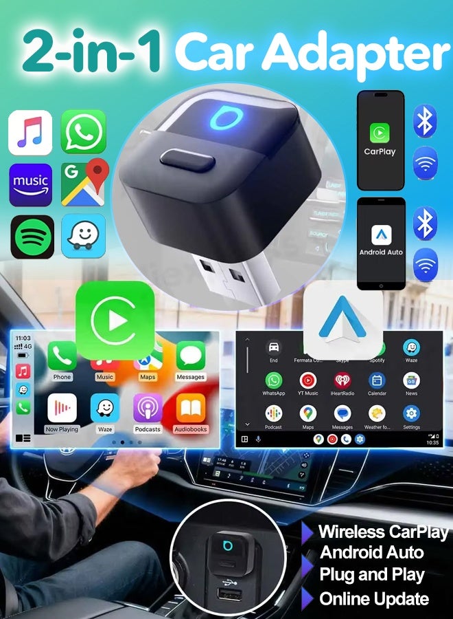 Ottocast Ultra Mini Wireless CarPlay & Android Auto Adapter 2026 Dongle Wired to Wireless for OEM Cars,MINI Wireless Apple CarPlay Wireless Carplay Adapter for iPhone & Android Auto Connect,Wi-Fi 6 & Bluetooth 5.4,Plug and Play Car Play - Image 1
