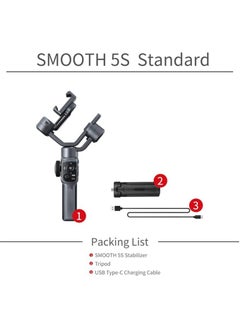 Zhiyun Zhiyun Smooth 5S Professional 3-Axis Smartphone Gimbal Stabilizer – Portable Stabilizer for Vlogging, Live Video, TikTok, YouTube – Compatible with iPhone & Android – Gray  - Image 4