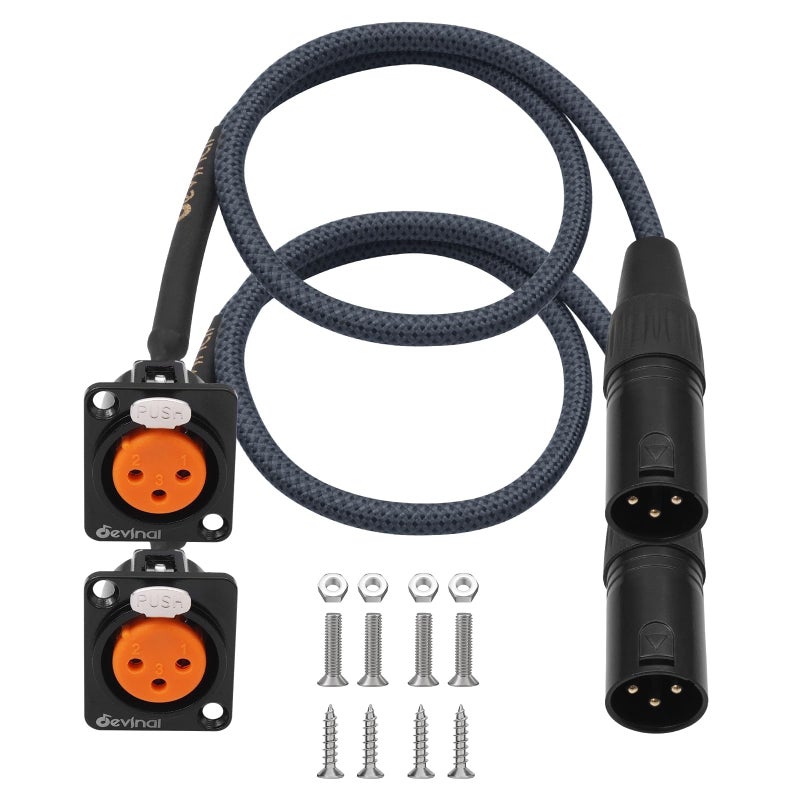 Devinal XLR Pass Through Cable, XLR Female Panel Mount to Male Connector Adapter, Mic Feed/Pass Thru Converter for Stage Box, Patch Panel, Floor Box (Female D-Type Male 2-Pack 2FT) - Image 1