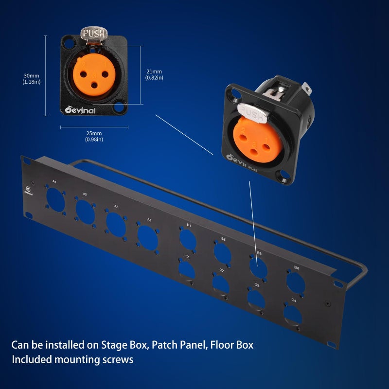 Devinal XLR Pass Through Cable, XLR Female Panel Mount to Male Connector Adapter, Mic Feed/Pass Thru Converter for Stage Box, Patch Panel, Floor Box (Female D-Type Male 2-Pack 2FT) - Image 4