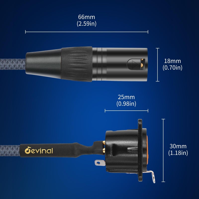 Devinal XLR Pass Through Cable, XLR Female Panel Mount to Male Connector Adapter, Mic Feed/Pass Thru Converter for Stage Box, Patch Panel, Floor Box (Female D-Type Male 2-Pack 2FT) - Image 5