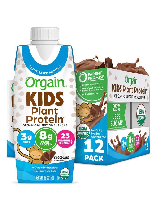 Orgain Organic Kids Nutritional Vegan Protein Shake, Chocolate - Healthy Kids Snacks, 8g Plant Protein, 23 Vitamins & Minerals, 3g Fiber, No Dairy & Soy Ingredients, Non-GMO, 8 Fl Oz (Pack of 12) - Image 1