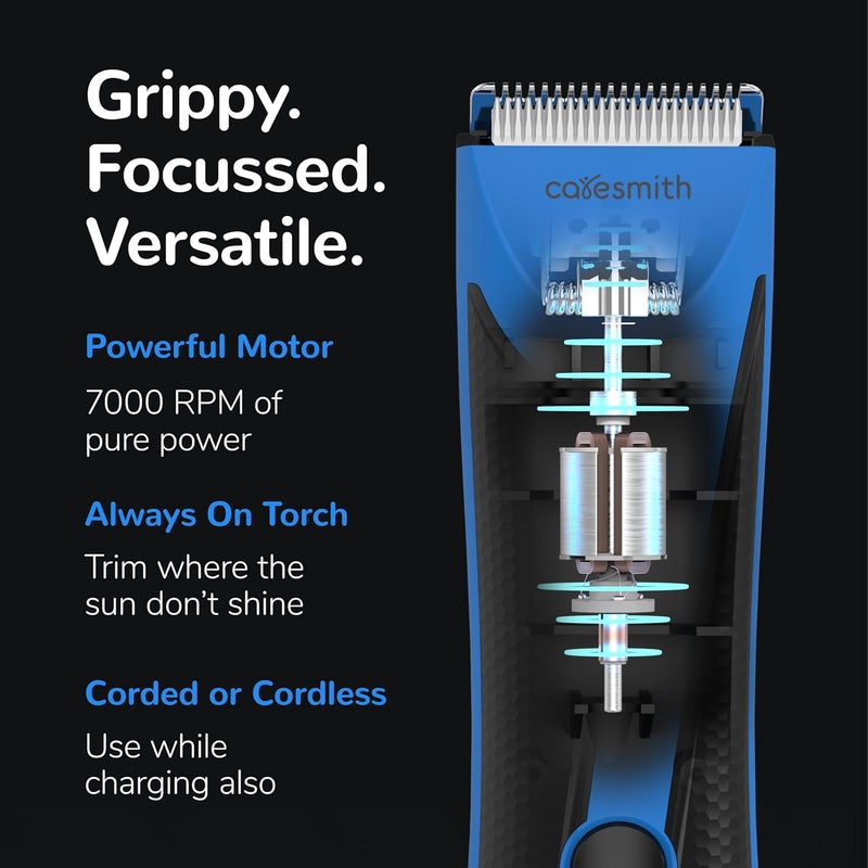 CARESMITH Crew Manscaping Rechargeable Body Trimmer For Men|Curved Edges For Extra Safety|7000 Rpm Balls Trimmer For Pubic Hair|Private Parts Trimming|Body Hair Remover For Intimate Area Trimming,Blue - Image 3