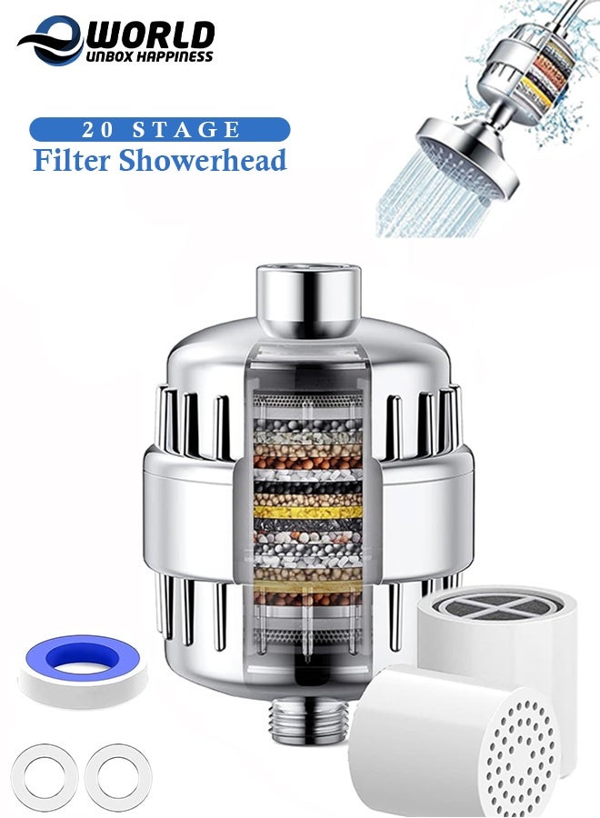 إي وورلد فلتر دش بـ 20 مرحلة للمياه العسرة مع 2 خرطوشة – مزيل للكلور والمعادن الثقيلة والروائح – يحسن صحة الجلد والشعر والأظافر – تركيب سهل وتوافق عالمي - Image 1