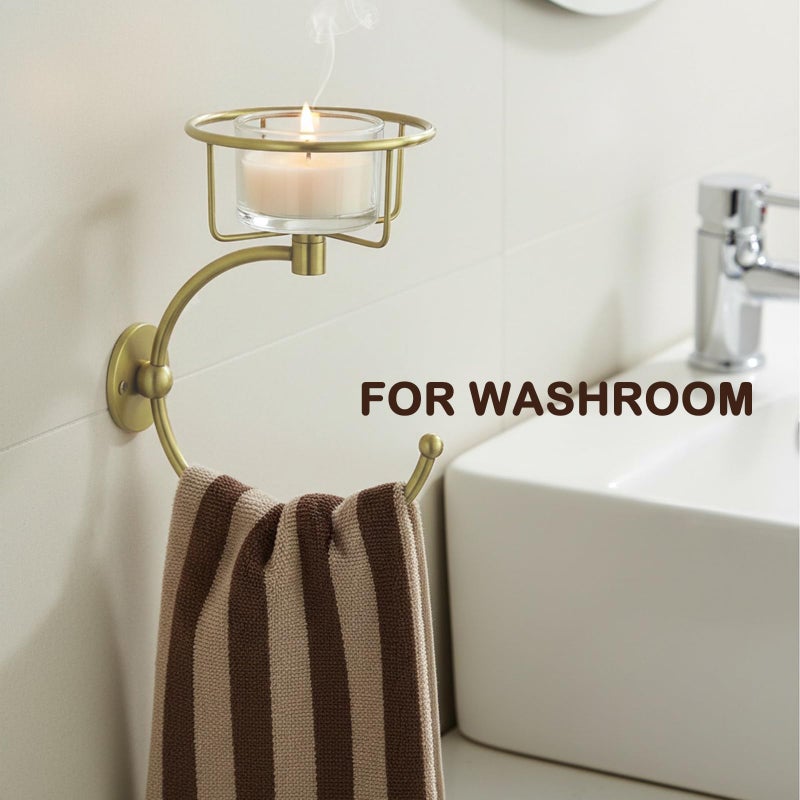 ICCTUO 100% Solid Brass Hand Towel Holder, Champagne Bronze Towel Hook, Bathroom Towel Holder with Candle Holder for Wall DÃ©cor, Brass Bathroom Accessories, Wall Vase Holder - Image 5