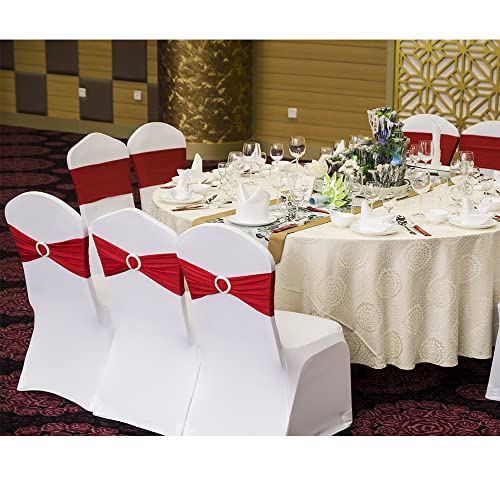 SINSSOWL Wedding Red Chair Sashes 100 Pack Spandex Chair Bows Bands with Buckles for Party Birthday Bridal Shower Engagement Banquets Anniversary Christmas Outdoor Events Decorations (Red) - Image 3