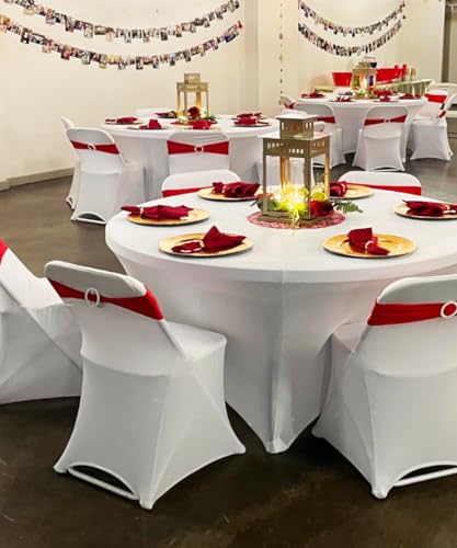 SINSSOWL Wedding Red Chair Sashes 100 Pack Spandex Chair Bows Bands with Buckles for Party Birthday Bridal Shower Engagement Banquets Anniversary Christmas Outdoor Events Decorations (Red) - Image 2