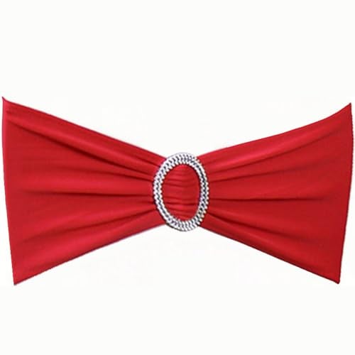 SINSSOWL Wedding Red Chair Sashes 100 Pack Spandex Chair Bows Bands with Buckles for Party Birthday Bridal Shower Engagement Banquets Anniversary Christmas Outdoor Events Decorations (Red) - Image 1