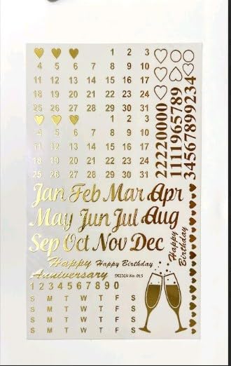 Rêvées Clive Rves Clive A5 Embossed Calender Pattern Sticker Premium Golden Sheet for Resin Art DIY Craft Heart Love Couple Design Self Adhesive Easy to Use 