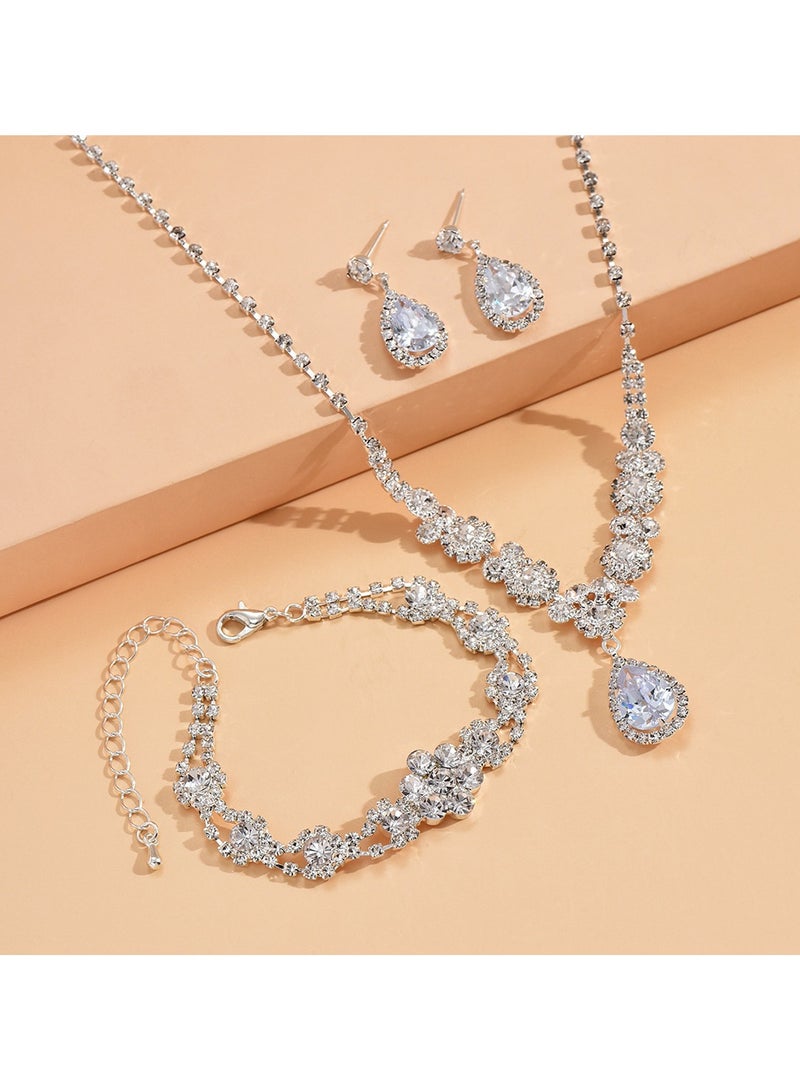 xozgdovg Diamond zircon necklace earrings bracelet ring set 