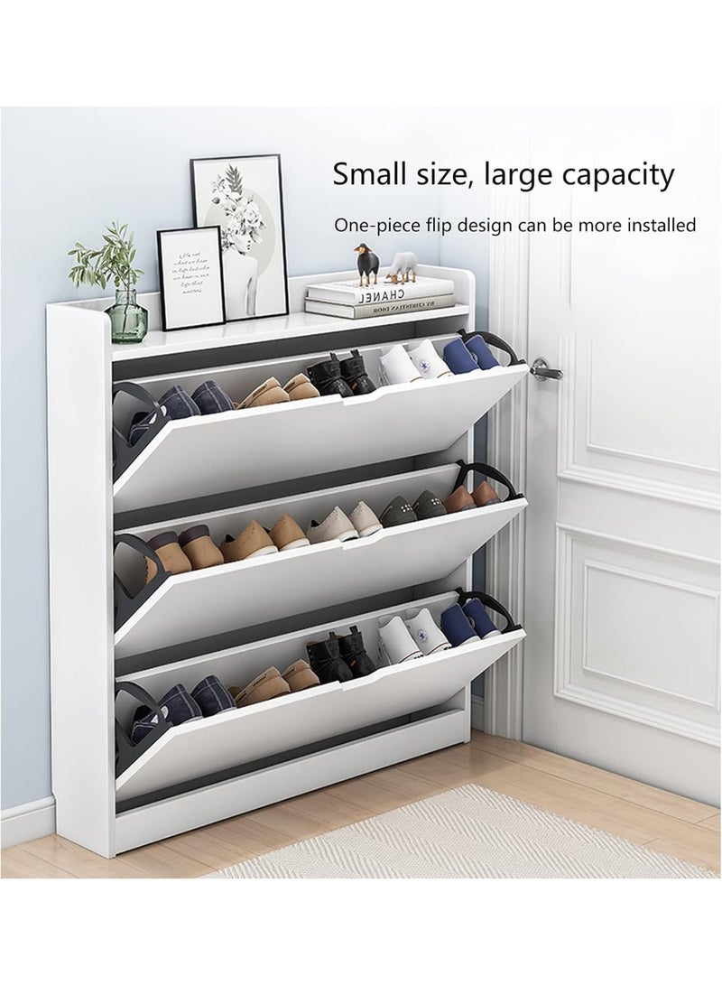 خزانة أحذية بيضاء ضيقة، خزانة تخزين أحذية بثلاثة أدراج قلابة، دلو أحذية عصري قابل للإمالة، منظم أحذية مستقل للمدخل، خزانة أحذية رفيعة للممر وغرفة النوم والشقق (XG78) - Image 1