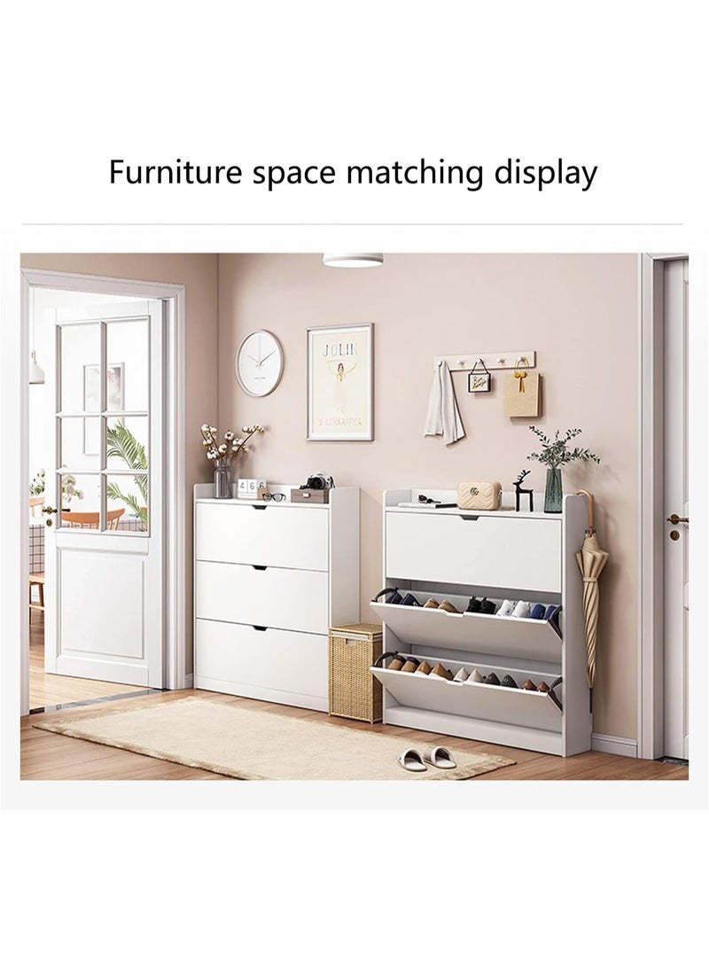 خزانة أحذية بيضاء ضيقة، خزانة تخزين أحذية بثلاثة أدراج قلابة، دلو أحذية عصري قابل للإمالة، منظم أحذية مستقل للمدخل، خزانة أحذية رفيعة للممر وغرفة النوم والشقق (XG78) - Image 2