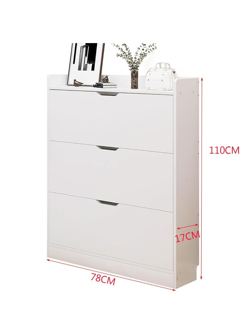 خزانة أحذية بيضاء ضيقة، خزانة تخزين أحذية بثلاثة أدراج قلابة، دلو أحذية عصري قابل للإمالة، منظم أحذية مستقل للمدخل، خزانة أحذية رفيعة للممر وغرفة النوم والشقق (XG78) - Image 3