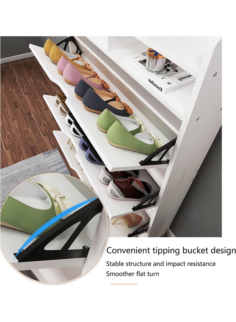 خزانة أحذية بيضاء ضيقة، خزانة تخزين أحذية بثلاثة أدراج قلابة، دلو أحذية عصري قابل للإمالة، منظم أحذية مستقل للمدخل، خزانة أحذية رفيعة للممر وغرفة النوم والشقق (XG78) - Image 4