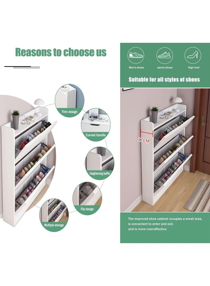 خزانة أحذية بيضاء ضيقة، خزانة تخزين أحذية بثلاثة أدراج قلابة، دلو أحذية عصري قابل للإمالة، منظم أحذية مستقل للمدخل، خزانة أحذية رفيعة للممر وغرفة النوم والشقق (XG78) - Image 5