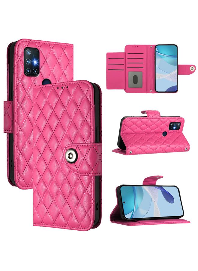 The Bros Case For OnePlus Nord N10 5G Rhombic Texture Flip Leather Phone Case with Lanyard