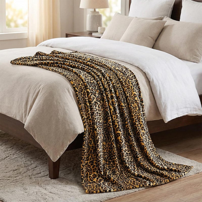 MACEVIA Flannel Fleece Throw Blanket for Couch, Leopard Print Blanket for Adult, Lightweight Cozy Soft Cheetah Blanket for Bed Sofa 260GSM, Suitable for All Seasons (Brown Leopard,50x60inches) - Image 5