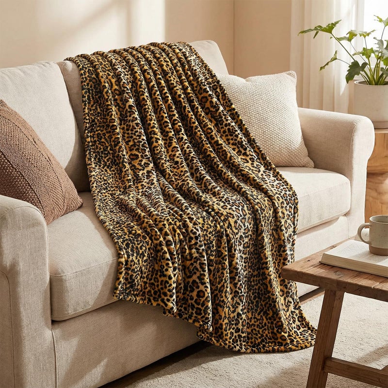 MACEVIA Flannel Fleece Throw Blanket for Couch, Leopard Print Blanket for Adult, Lightweight Cozy Soft Cheetah Blanket for Bed Sofa 260GSM, Suitable for All Seasons (Brown Leopard,50x60inches) - Image 2