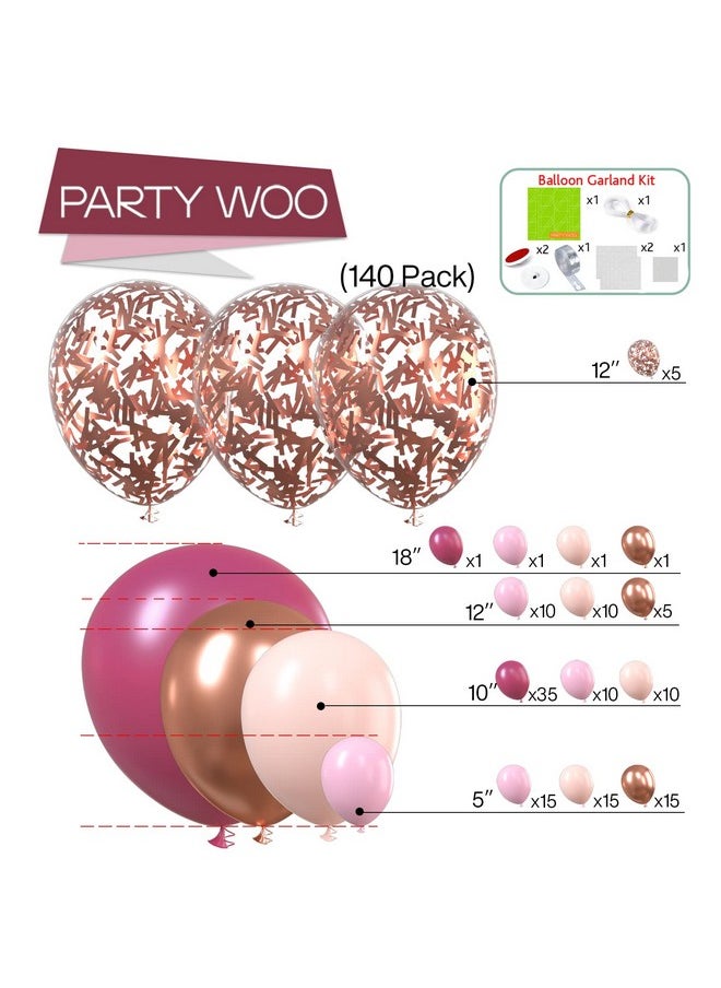 PartyWoo PartyWoo Dusty Rose Balloon Arch Kit, 140 pcs Pink Balloon Garland Kit, Rose Gold Balloons, Metallic Balloons for Dusty Pink Birthday Decorations Women, Bridal Shower, Wedding, Bachelorette Party  - Image 3