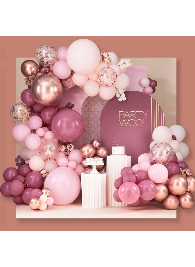 PartyWoo PartyWoo Dusty Rose Balloon Arch Kit, 140 pcs Pink Balloon Garland Kit, Rose Gold Balloons, Metallic Balloons for Dusty Pink Birthday Decorations Women, Bridal Shower, Wedding, Bachelorette Party  - Image 1