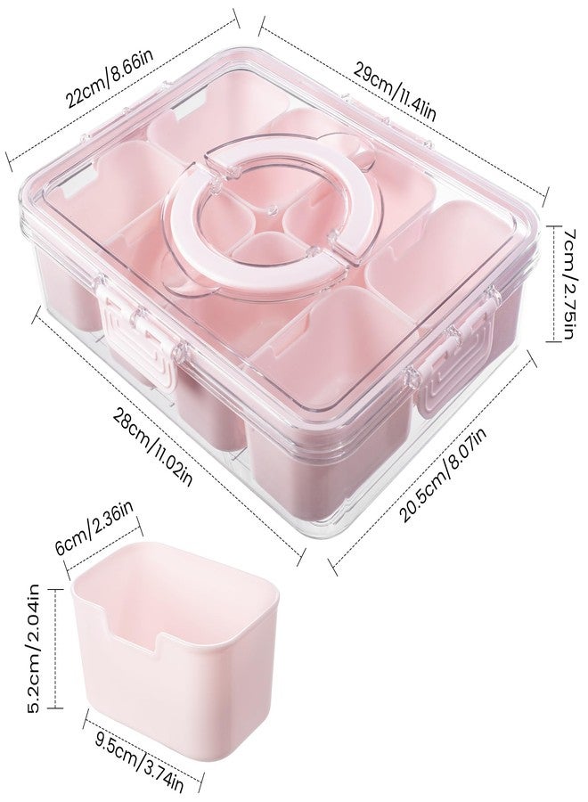 Dingerjar Divided Serving Tray with Lid and Handle - Snackle Box Charcuterie Container for Portable Snack Platters Organizer for Candy, Fruits, Nuts, Snacks - Perfect for Party, Entertaining, Pink - Image 3