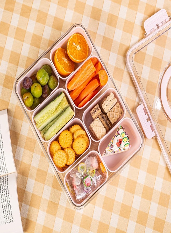 Dingerjar Divided Serving Tray with Lid and Handle - Snackle Box Charcuterie Container for Portable Snack Platters Organizer for Candy, Fruits, Nuts, Snacks - Perfect for Party, Entertaining, Pink - Image 2
