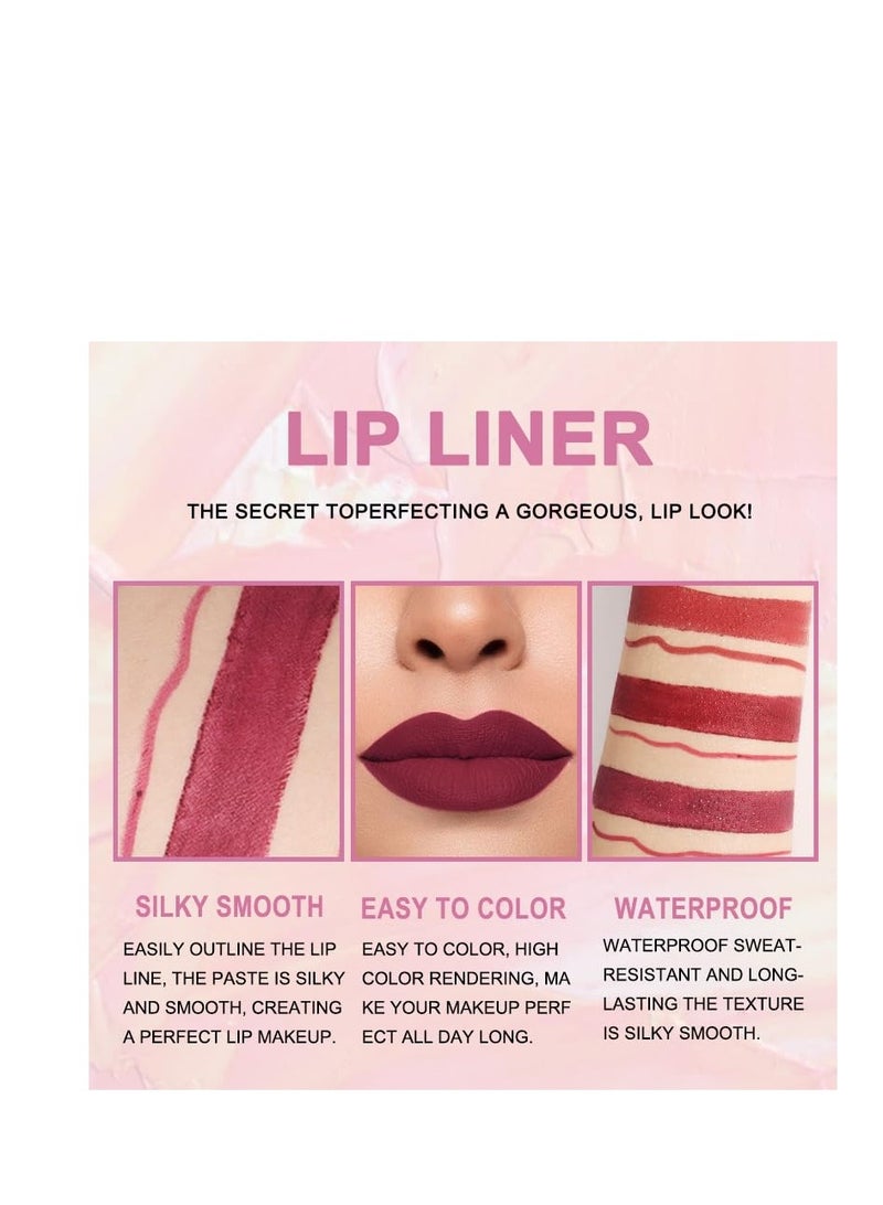 SYOSI 3Pcs Dark Ruby Red Lip Liner and Lipstick Set Kit for Women DNM Matte Matt Mat 24 Hours Lipstick Pen and with Lip Liner Pencil Set Waterproof Long Lasting 24 - Image 3