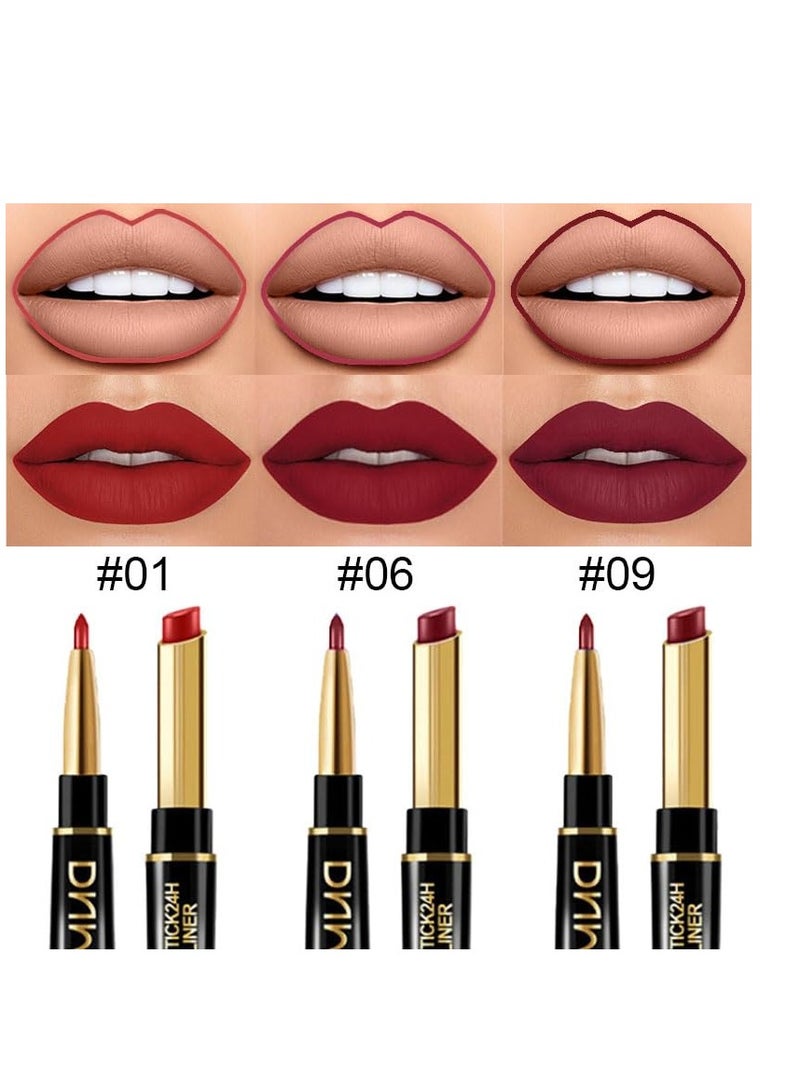 SYOSI 3Pcs Dark Ruby Red Lip Liner and Lipstick Set Kit for Women DNM Matte Matt Mat 24 Hours Lipstick Pen and with Lip Liner Pencil Set Waterproof Long Lasting 24 - Image 2