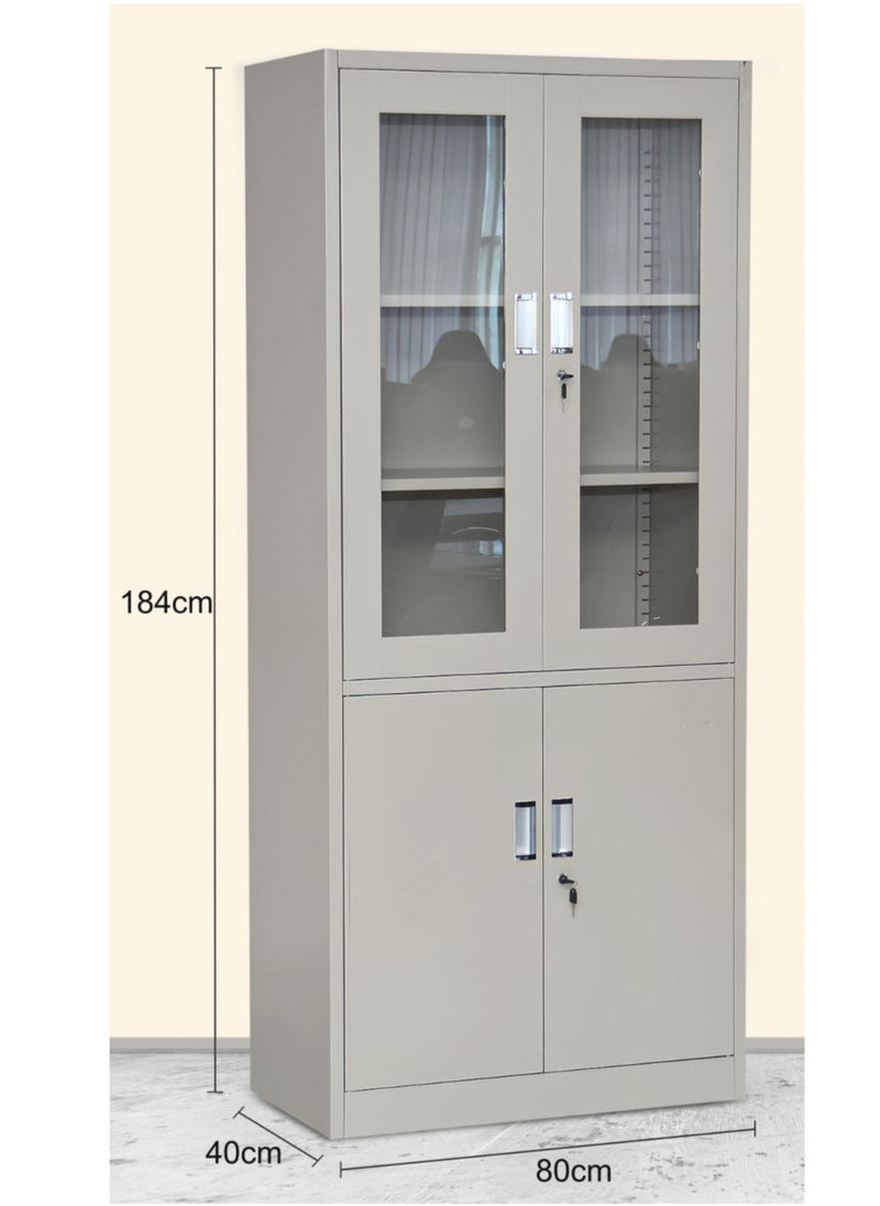 KARNAK Karnak Steel Metal Filing Cabinet – Storage Cabinet with Glass Upper Doors and Lockable Steel Lower Doors in Grey  - Image 3
