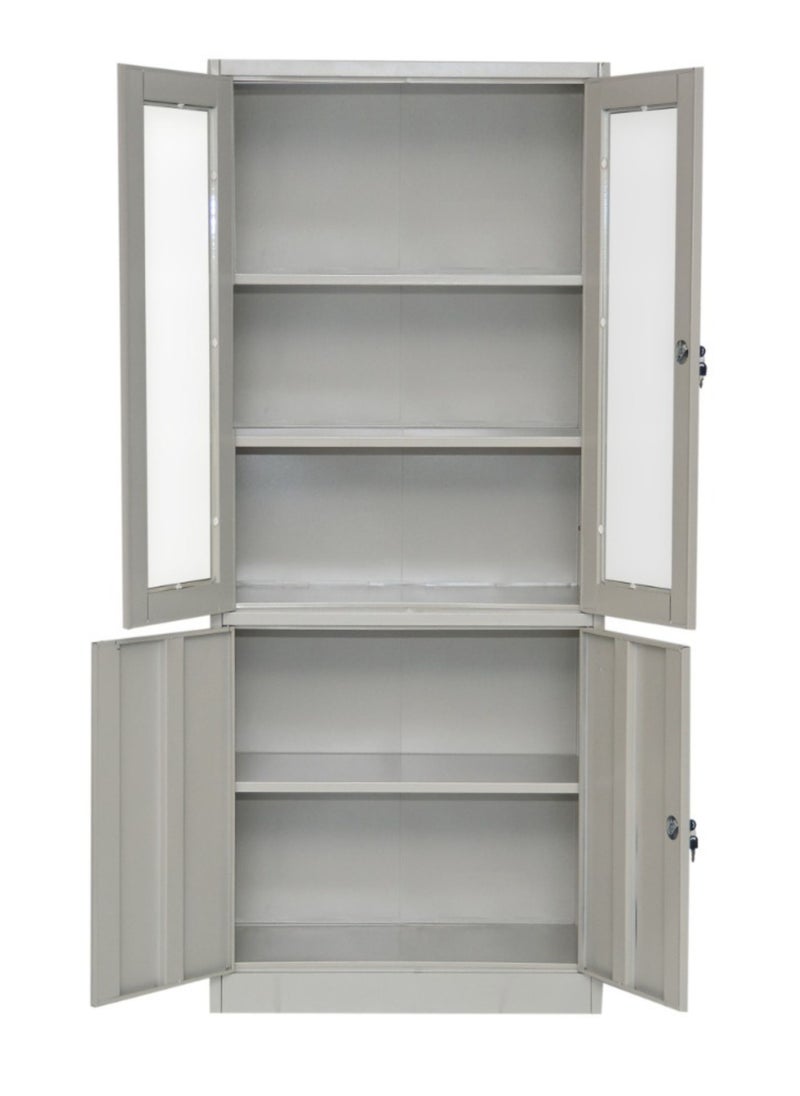 KARNAK Karnak Steel Metal Filing Cabinet – Storage Cabinet with Glass Upper Doors and Lockable Steel Lower Doors in Grey  - Image 2