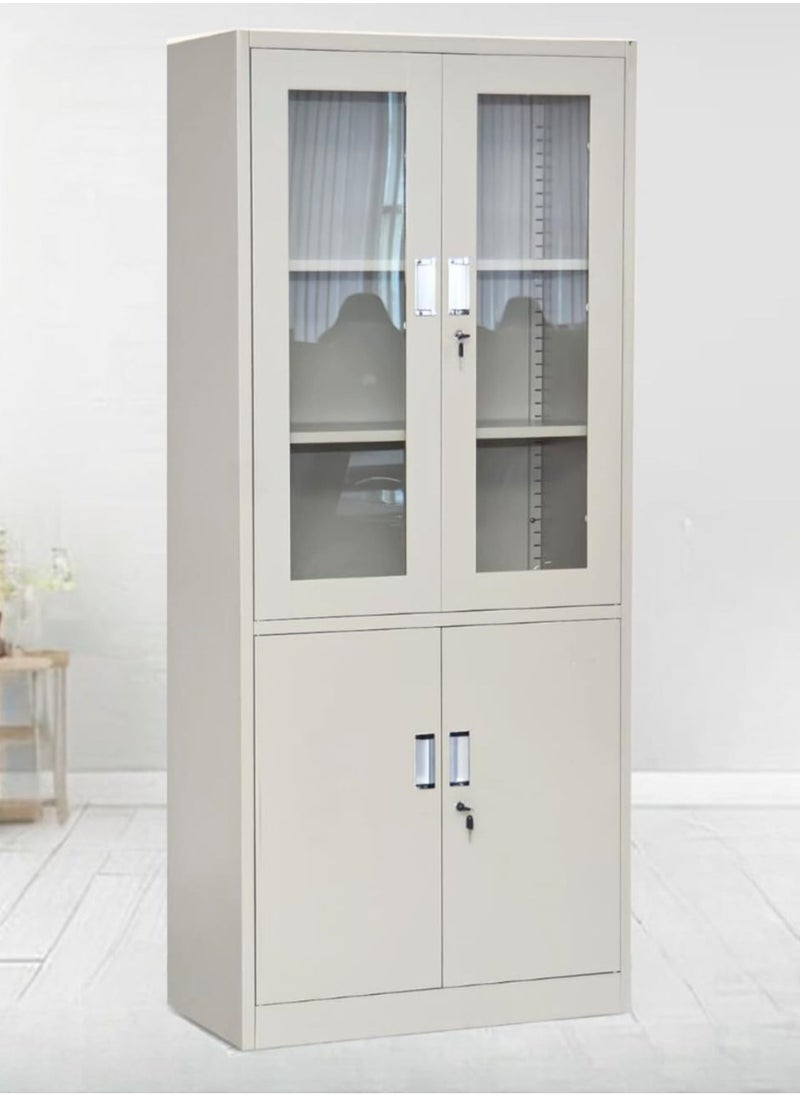 KARNAK Karnak Steel Metal Filing Cabinet – Storage Cabinet with Glass Upper Doors and Lockable Steel Lower Doors in Grey  - Image 1