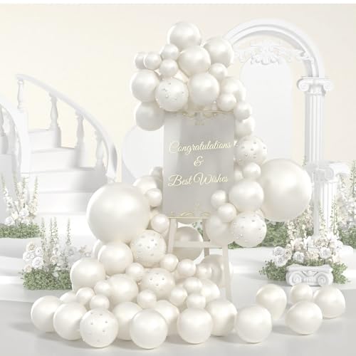 Yumiche Pearl White Balloons Double Stuffed Pearl Balloons Arch With Pearl Stickers 5101218 Inch Bridal Shower Balloon Arch Pearl Ivory Balloon Garland For Wedding Birthday Baby Shower Decorations - Image 1