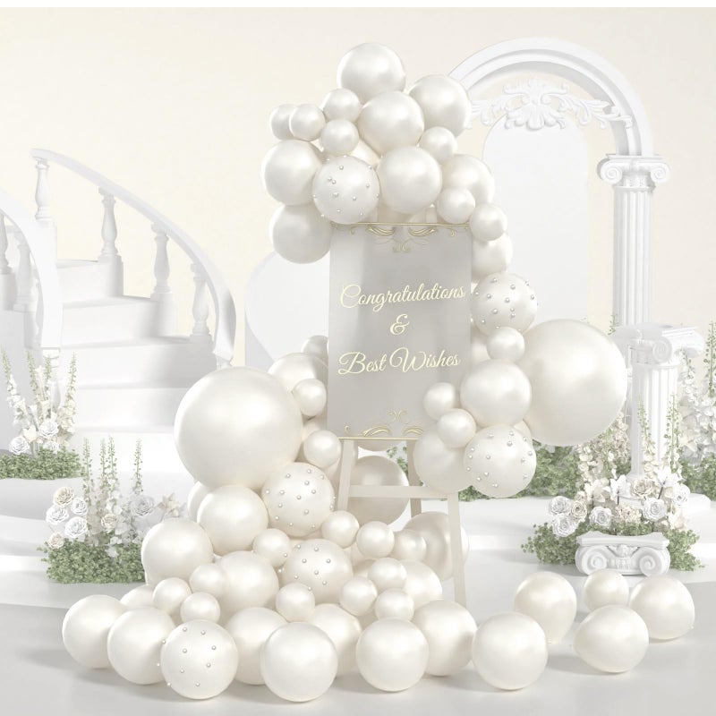 Yumiche Pearl White Balloons Double Stuffed Pearl Balloons Arch With Pearl Stickers 5101218 Inch Bridal Shower Balloon Arch Pearl Ivory Balloon Garland For Wedding Birthday Baby Shower Decorations - Image 2