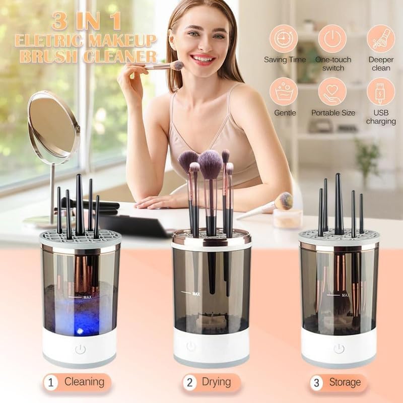 PARVY Electric Makeup Brush Cleaner Cosmetic Brush Cleaner Makeup Brush Cleaner Machine Automatic Electric AutoRotating 1 PCS - Image 3