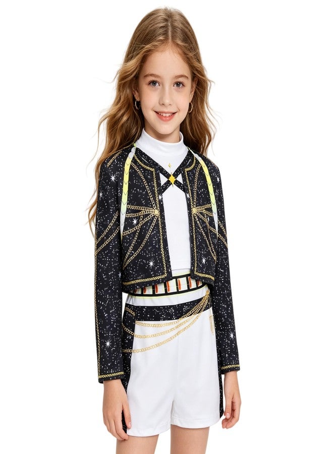 SAVITO Pop Idol Cosplay Costume, Pop Singers Stage Costumes for Ages 3-12, Halloween Children's Cosplay Costumes, Black B for 9-10 Years/150CM