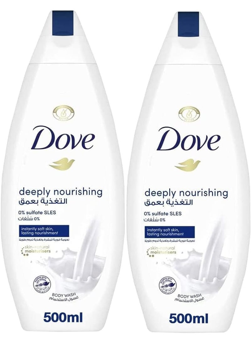 Unilever Dove Body Wash Deeply Nourishing, 500ml (Pack of 2)