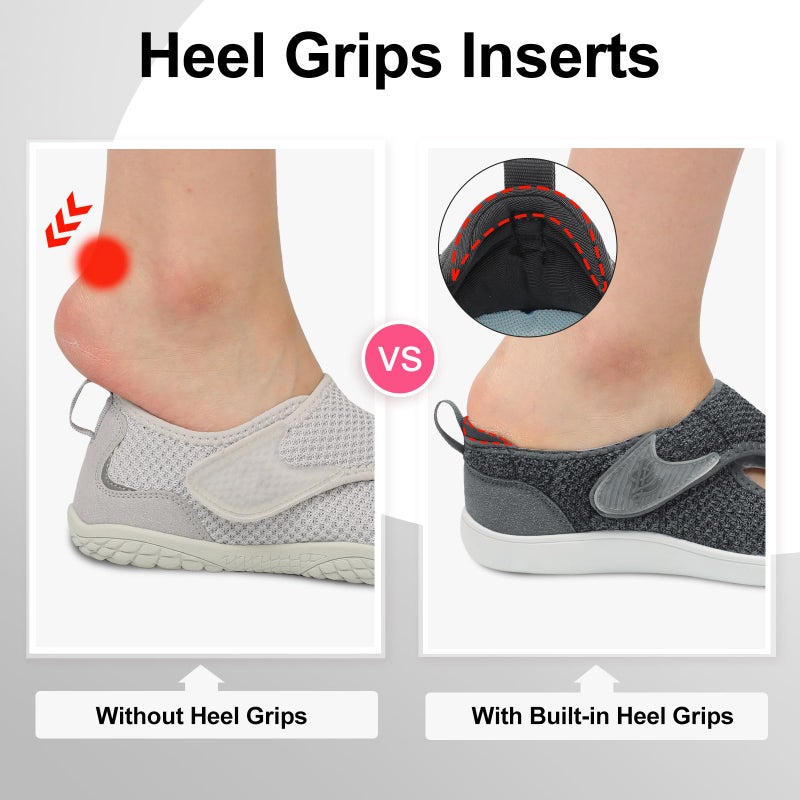 LeIsfIt Womens Wide Diabetic Shoes Adjustable Barefoot Walking Shoes Breathable Zero Drop Sneakers for Wide Width Arthritis Edema Feet Dark Grey Size 9 - Image 4