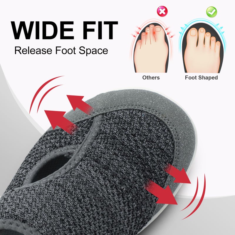 LeIsfIt Womens Wide Diabetic Shoes Adjustable Barefoot Walking Shoes Breathable Zero Drop Sneakers for Wide Width Arthritis Edema Feet Dark Grey Size 9 - Image 3