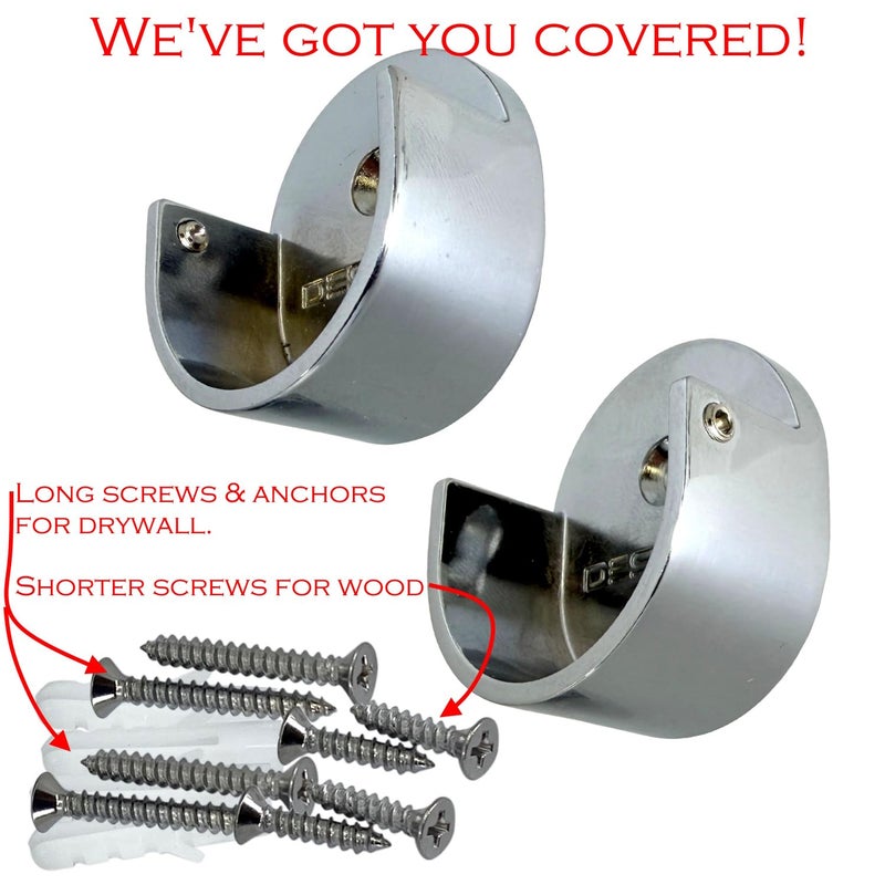 Desunia Closet Rod Support Flanges with Screw On Attachment  Heavy Duty Clothes Pole End Sockets for Wardrobes Polished Chrome  2 Pack - Image 3