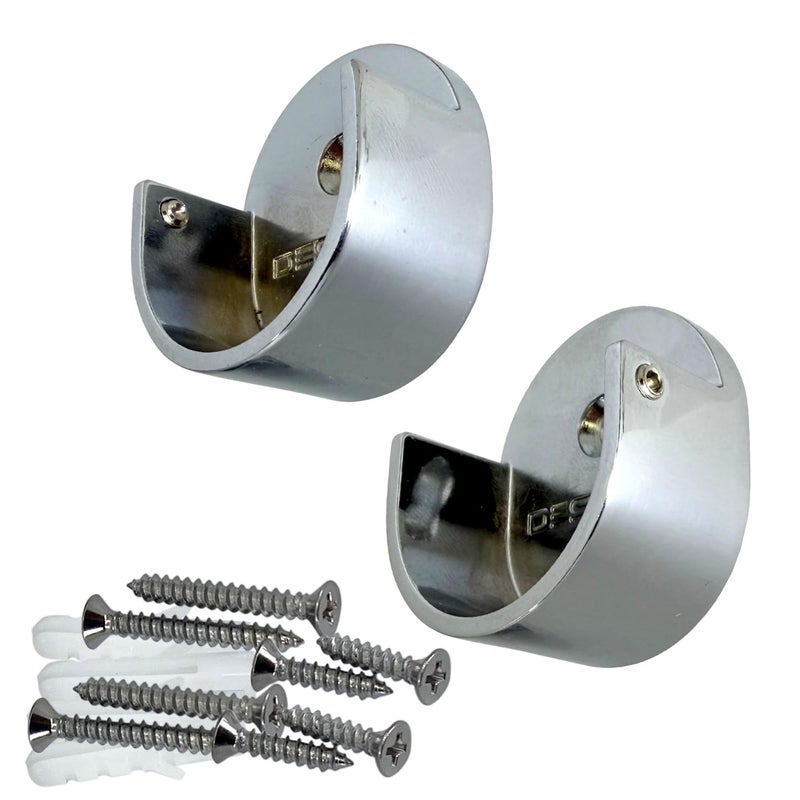 Desunia Closet Rod Support Flanges with Screw On Attachment  Heavy Duty Clothes Pole End Sockets for Wardrobes Polished Chrome  2 Pack - Image 1
