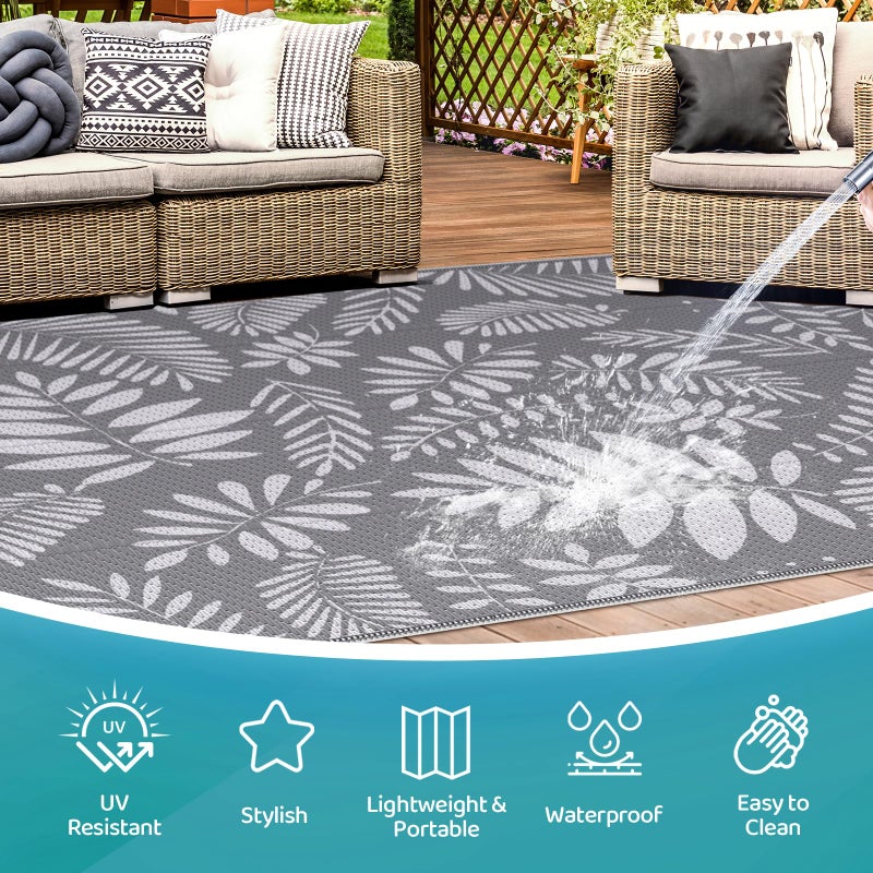 StepRite Outdoor Rug, Patio Rug, Plastic Straw Camping Rugs, Large Waterproof Area Rug and Mat for Outdoors, RV, Patio, Backyard, Deck, Porch, Beach, Balcony, (5'x 8', White&Gray) - Image 3