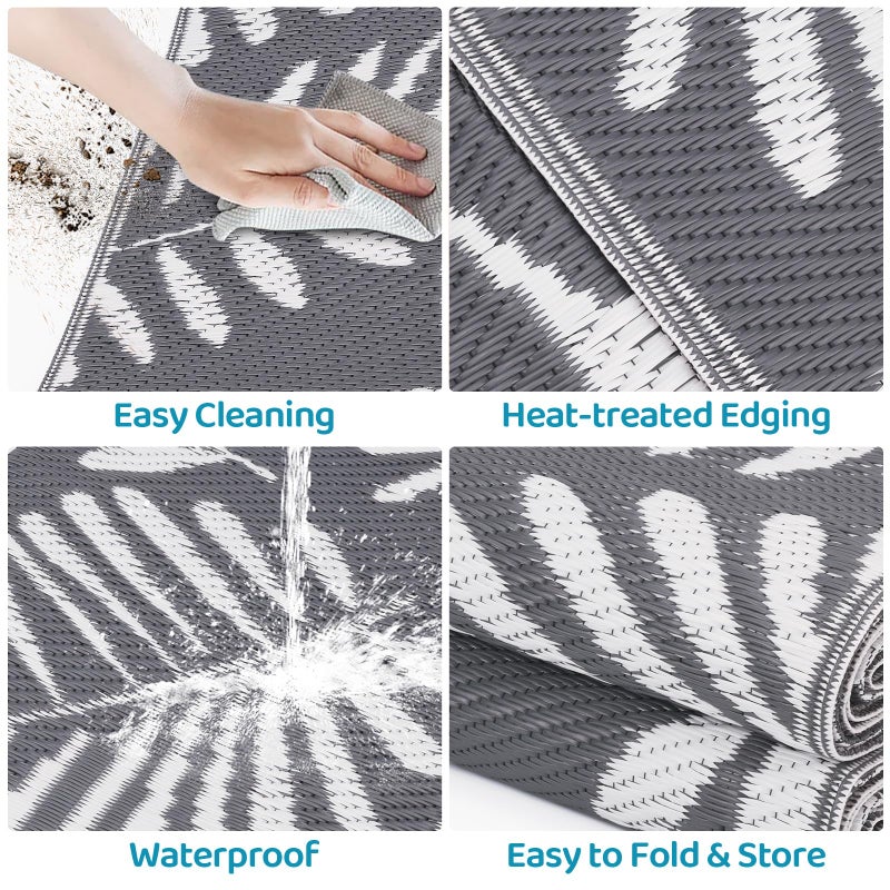 StepRite Outdoor Rug, Patio Rug, Plastic Straw Camping Rugs, Large Waterproof Area Rug and Mat for Outdoors, RV, Patio, Backyard, Deck, Porch, Beach, Balcony, (5'x 8', White&Gray) - Image 4