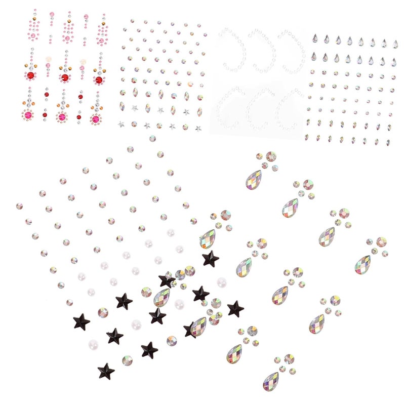 6sheets Face Gems Stick Self-adhesive Rhinestones Eye Patch Stickers for Makeup Body Face Rhinestones Festival Jewels Stick for Women Girls - Image 1