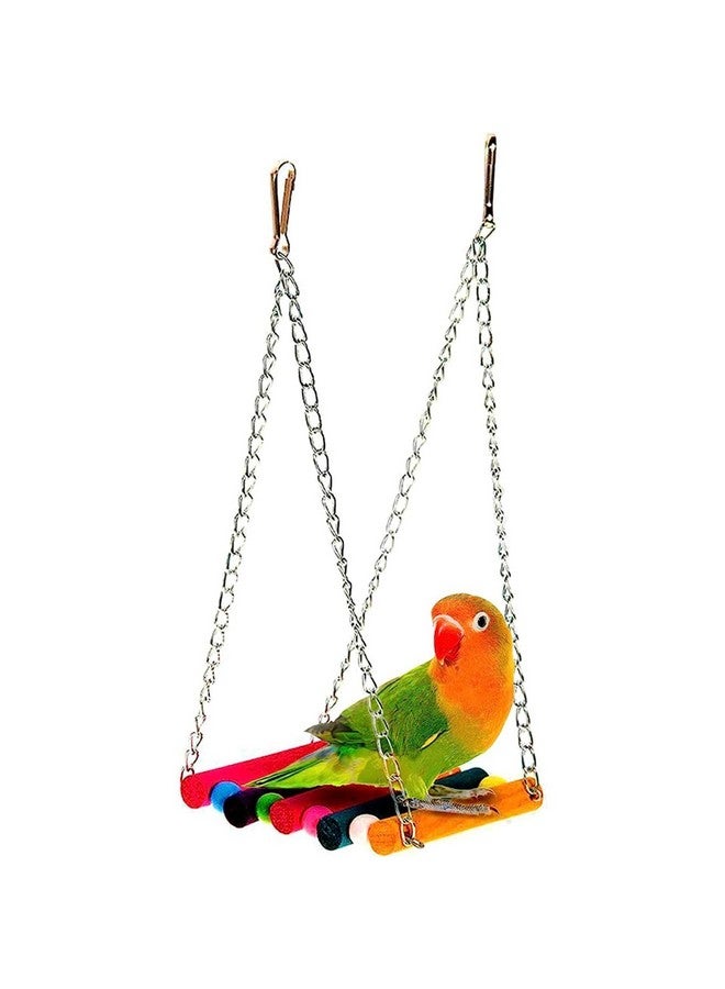 SunGrow Bird Swing For Parakeets, Parrot Cage Hammock, Wooden Platform Hanging Toy With Chain And Metal Clasp For Cockatiels, Colorful Bird Cage Accessory Toy Perch, Budgie Hammock MultiColor Swing - Image 1