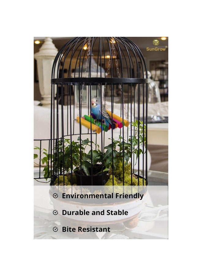 SunGrow Bird Swing For Parakeets, Parrot Cage Hammock, Wooden Platform Hanging Toy With Chain And Metal Clasp For Cockatiels, Colorful Bird Cage Accessory Toy Perch, Budgie Hammock MultiColor Swing - Image 3
