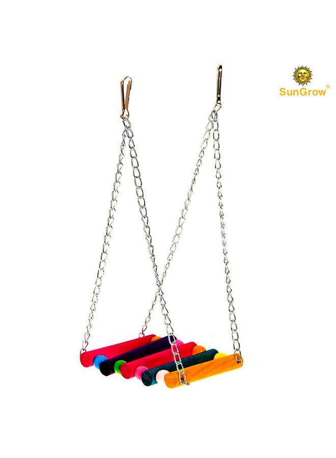 SunGrow Bird Swing For Parakeets, Parrot Cage Hammock, Wooden Platform Hanging Toy With Chain And Metal Clasp For Cockatiels, Colorful Bird Cage Accessory Toy Perch, Budgie Hammock MultiColor Swing - Image 2