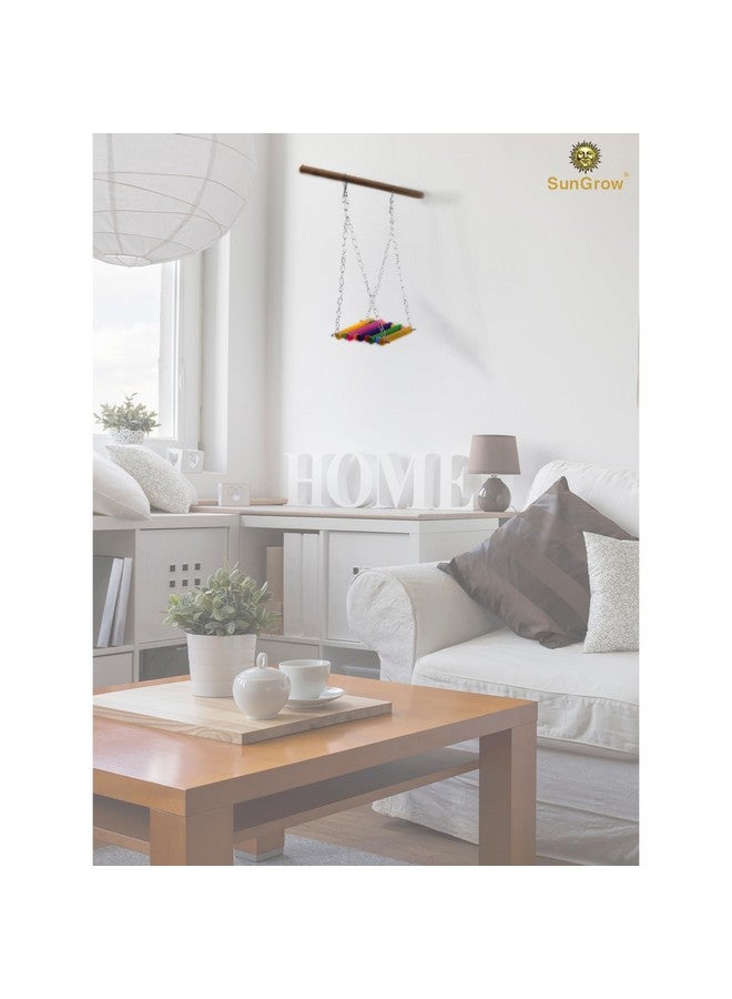 SunGrow Bird Swing For Parakeets, Parrot Cage Hammock, Wooden Platform Hanging Toy With Chain And Metal Clasp For Cockatiels, Colorful Bird Cage Accessory Toy Perch, Budgie Hammock MultiColor Swing - Image 5