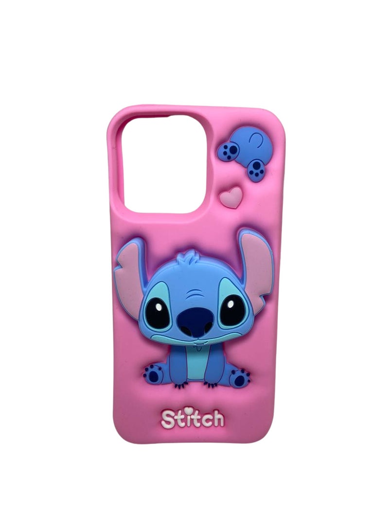 3D Cartoon Phone Case for iPhone 12 Pro Max, 13 Pro Max, All-Round Protection, Anti-Slip Design (Stitch Pink With PoP Socket) - Image 1