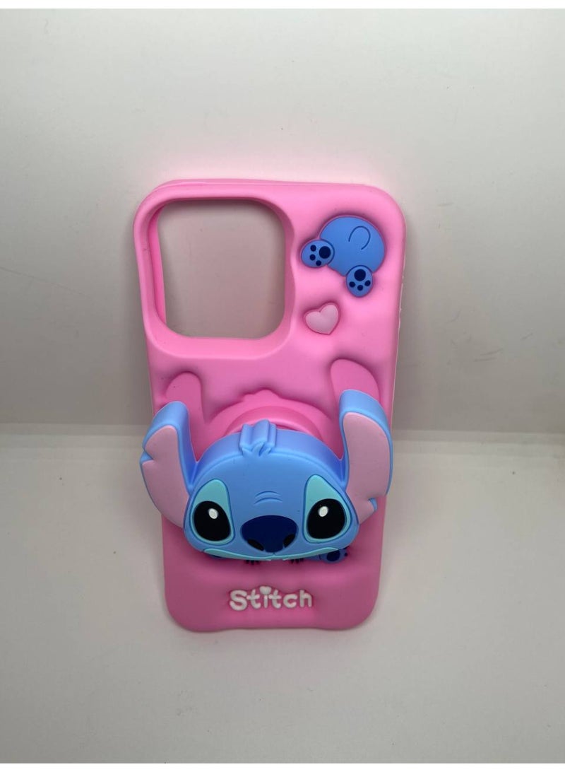 3D Cartoon Phone Case for iPhone 12 Pro Max, 13 Pro Max, All-Round Protection, Anti-Slip Design (Stitch Pink With PoP Socket) - Image 4
